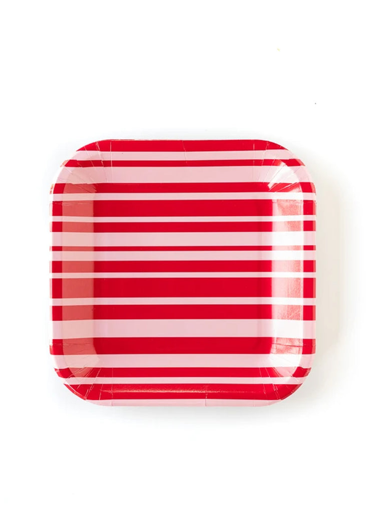 Red and Pink Striped Plate 9"